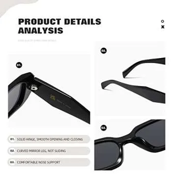 MASDUN Y2k Sunglasses Women and Men Square Trendy Show shades Retro fashion vogue UV Protection sunglasses (Black)