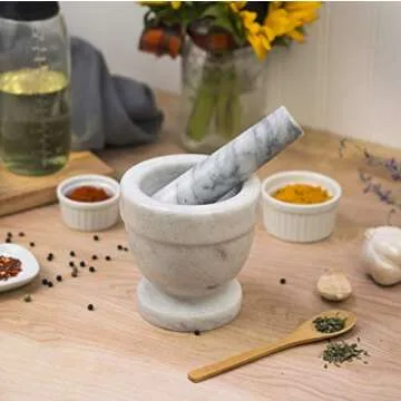 HIC Kitchen Mortar and Pestle Set in Elegant Marble