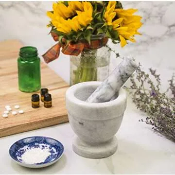 HIC Kitchen Mortar and Pestle Set in Elegant Marble