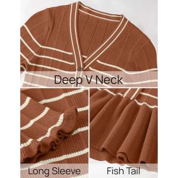 ZESICA Women's Elegant Striped Sweater Dress Large