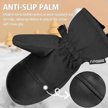 Andake Kids Ski Mittens Gloves Waterproof&Breathable Winter Warm Snow Gloves for Ages 1-10 Toddler Baby Girls and Boys(Black,XXS(Fits 3-6Y))