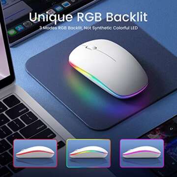 LODVIE Wireless Mouse, Rechargeable Wireless Mouse RGB Backlit - [2023 Upgraded] 2.4G Quiet Slim Wireless Mouse for Laptop, USB Cordless Computer Mouse for Notebook, Mac, PC, Laptop, Chromebook