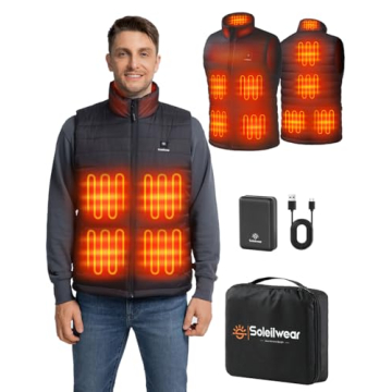 Soleilwear Heated Vest for Men,9 Heating Zones Rechargeable Heated Vest with 10000mAh Battery for Ou...