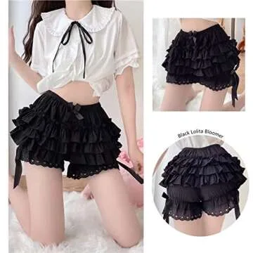 Vibsion Womens Lolita Bloomers Maid Ruffles Pumpkin Pants Bottom Shorts Cute Security Short Pants fo...
