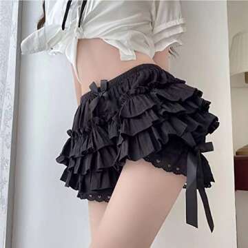 Vibsion Womens Lolita Bloomers Maid Ruffles Pumpkin Pants Bottom Shorts Cute Security Short Pants for Girl Black XL