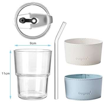 Modern 4Pack 13.5 oz Glass Tumblers with Straw & Lid for Stylish Sipping