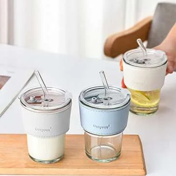 Versatile 4Pack Glass Tumblers with Straws and Sleeves
