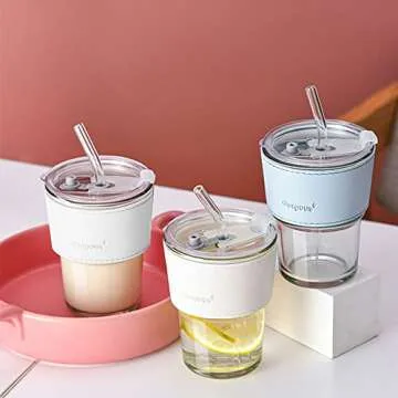 Versatile 4Pack Glass Tumblers with Straws and Sleeves