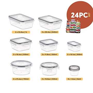24 Pcs Airtight Food Storage Container Set - BPA Free Clear Plastic Kitchen and Pantry Organization ...