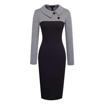 HOMEYEE Women's Retro Chic Colorblock Lapel Career Tunic Dress B238 (S, Gray)
