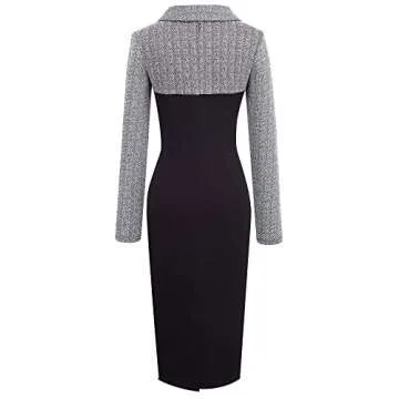 HOMEYEE Women's Retro Chic Colorblock Career Dress B238