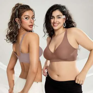 OEAK Womens Deep V Bras Comfortable Bras Support Push Up Bralettes Low Cut no Underwire Bras Plunge Seamless Tshirts Bras Coffee M