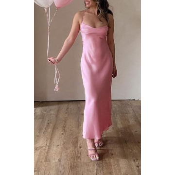 Trendy Pink Satin Slip Dress for Summer Parties and Weddings