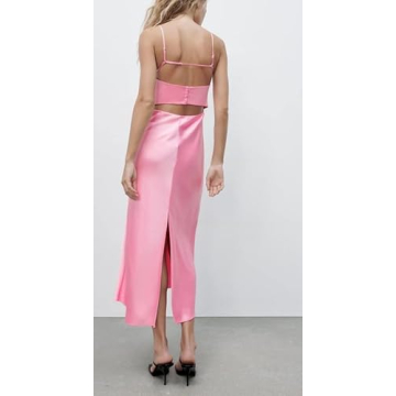 Trendy Pink Satin Slip Dress for Summer Parties and Weddings