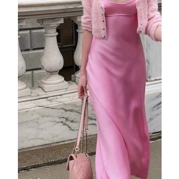 Trendy Pink Satin Slip Dress for Summer Parties and Weddings