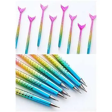 Ipienlee Ballpiont Pens 0.7mm Blue Ink Novelty Mermaid's Tail Desigh Writing Pen Plastic Creative Ball Pens for Office School Children Gift Stationery Supplies Set of 6