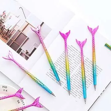 Ipienlee Ballpiont Pens 0.7mm Blue Ink Novelty Mermaid's Tail Desigh Writing Pen Plastic Creative Ball Pens for Office School Children Gift Stationery Supplies Set of 6