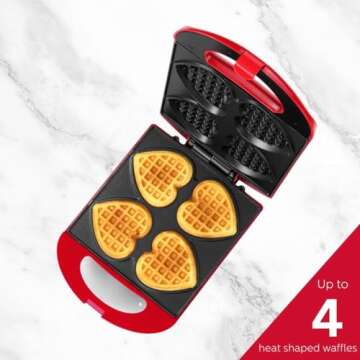 Holstein Housewares Non-Stick Heart Waffle Maker - 4 Delicious Waffles in Minutes