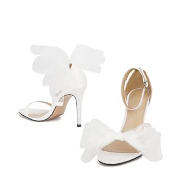 Keleimusi Womens Wedding Sandals with Asymmetric Mesh Bows – Elegant Stiletto Heels