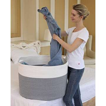 22" x 22" x 16" Mega Size Extra Large Storage Basket, Cotton Rope Storage Baskets, Woven Laundry Ham...