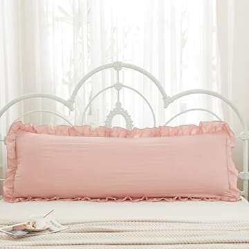 Pink Body Pillow Cover 20x54inches Long Pillowcase Ruffled Pillowcases Shabby Chic Ruffled Fringe Decor Body Ruffled Pillow Sham Cute Pillowcase (1 Body, Pink)