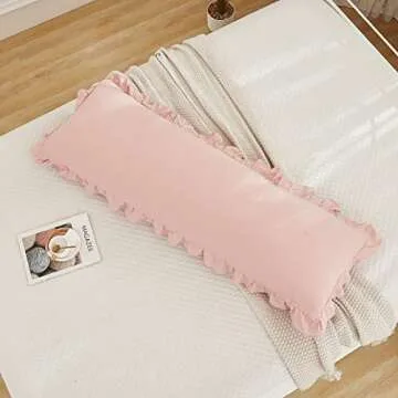 Pink Body Pillow Cover 20x54inches Long Pillowcase Ruffled Pillowcases Shabby Chic Ruffled Fringe Decor Body Ruffled Pillow Sham Cute Pillowcase (1 Body, Pink)
