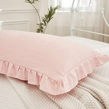 Pink Body Pillow Cover 20x54inches Long Pillowcase Ruffled Pillowcases Shabby Chic Ruffled Fringe Decor Body Ruffled Pillow Sham Cute Pillowcase (1 Body, Pink)