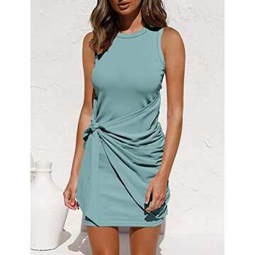 BTFBM Women's 2025 Summer T Shirt Dress Casual Sleeveless Wrap Bodycon Ruched T Shirt Spring Dress T...