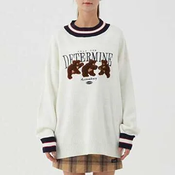 Vamtac Women's Long Sleeve Flame Oversized Sweater Color Block Loose Casual Knitted Jumper Pullover Tops