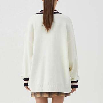 Vamtac Women's Long Sleeve Flame Oversized Sweater Color Block Loose Casual Knitted Jumper Pullover Tops