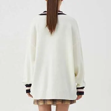 Vamtac Women's Long Sleeve Flame Oversized Sweater Color Block Loose Casual Knitted Jumper Pullover Tops