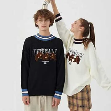 Vamtac Women's Long Sleeve Flame Oversized Sweater Color Block Loose Casual Knitted Jumper Pullover Tops