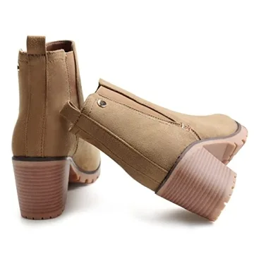 JABASIC Women Casual Suede Ankle Booties Block Heel Slip On Chelsea Boots (7,LT Brown)