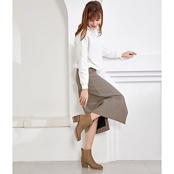 JABASIC Women Casual Suede Ankle Booties Block Heel Slip On Chelsea Boots (7,LT Brown)