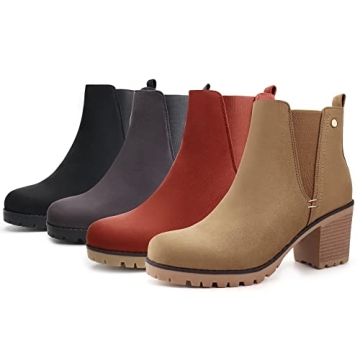 JABASIC Women Casual Suede Ankle Booties Block Heel Slip On Chelsea Boots (7,LT Brown)