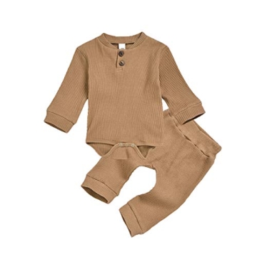 Newborn Baby Boy Girl Clothes Long Sleeve Button Romper Drawstring Pants Outfits Unisex Baby Clothes...