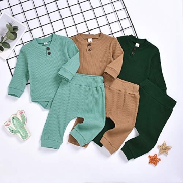 Newborn Baby Boy Girl Clothes Long Sleeve Button Romper Drawstring Pants Outfits Unisex Baby Clothes Fall