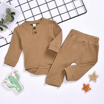Newborn Baby Boy Girl Clothes Long Sleeve Button Romper Drawstring Pants Outfits Unisex Baby Clothes Fall