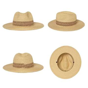 Comhats Women Straw Sun Fedora Hat Packable UV Protection