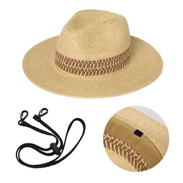 Comhats Women Straw Sun Fedora Hat Packable UV Protection