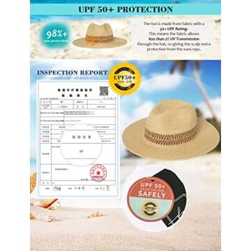 Comhats Women Straw Sun Fedora Hat Packable UV Protection