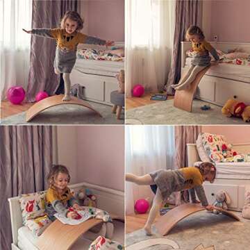 NUTTY TOYS Montessori Wooden Wobble Board for Kids & Adults - 35" 100% Natural Wood Balance Board - Toddler Balancing Rocker - Unique Boy & Girl Open Ended Toy - Best Easter Gifts Idea 2025