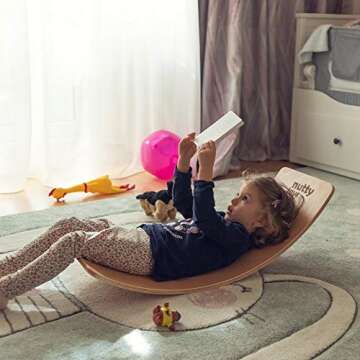 NUTTY TOYS Montessori Wooden Wobble Board for Kids & Adults - 35" 100% Natural Wood Balance Board - Toddler Balancing Rocker - Unique Boy & Girl Open Ended Toy - Best Easter Gifts Idea 2025