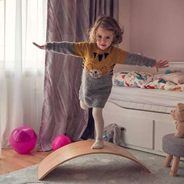 NUTTY TOYS Montessori Wooden Wobble Board for Kids & Adults - 35" 100% Natural Wood Balance Board - Toddler Balancing Rocker - Unique Boy & Girl Open Ended Toy - Best Easter Gifts Idea 2025