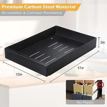 LINGSFIRE Pull Out Cabinet Organizer Carbon Steel Cabinet Pull Out Shelves Kitchen Cabinet Drawers Slide Out Pantry Multi-Purpose Pull-Out Home Organizers For Bathroom (1 Pack) Black