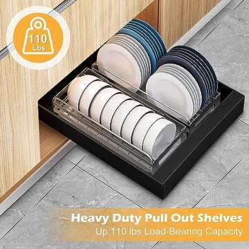 LINGSFIRE Pull Out Cabinet Organizer Carbon Steel Cabinet Pull Out Shelves Kitchen Cabinet Drawers Slide Out Pantry Multi-Purpose Pull-Out Home Organizers For Bathroom (1 Pack) Black