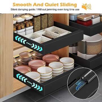 LINGSFIRE Pull Out Cabinet Organizer Carbon Steel Cabinet Pull Out Shelves Kitchen Cabinet Drawers Slide Out Pantry Multi-Purpose Pull-Out Home Organizers For Bathroom (1 Pack) Black