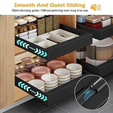 LINGSFIRE Pull Out Cabinet Organizer Carbon Steel Cabinet Pull Out Shelves Kitchen Cabinet Drawers Slide Out Pantry Multi-Purpose Pull-Out Home Organizers For Bathroom (1 Pack) Black