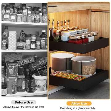 LINGSFIRE Pull Out Cabinet Organizer Carbon Steel Cabinet Pull Out Shelves Kitchen Cabinet Drawers Slide Out Pantry Multi-Purpose Pull-Out Home Organizers For Bathroom (1 Pack) Black