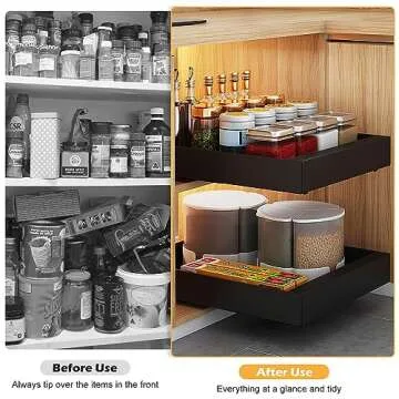 LINGSFIRE Pull Out Cabinet Organizer Carbon Steel Cabinet Pull Out Shelves Kitchen Cabinet Drawers Slide Out Pantry Multi-Purpose Pull-Out Home Organizers For Bathroom (1 Pack) Black